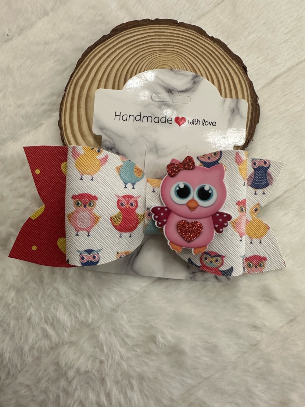 Kids Pink Owl Bow Hair Clip
